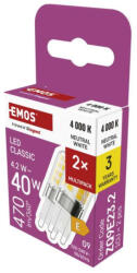 EMOS ZQ9E23.2 LED izzó Classic JC / G9 / 4, 2 W (40 W) / 470 lm / Természetes fehér / 2 pcs (1525736415)