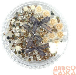  Körömdíszítő Box - G20284 - Arany Mix - Kristály, Gyöngyök És 3D Rózsák (G20284)