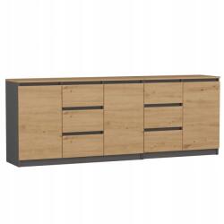 Topeshop Nagy Komód Antracit Artisan 2D3S+1D3S 200 cm modern Nappaliba (COSTA ANT/ART BA KPL)