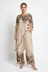 Shopika Compleu elegant din vascoza satinata cu imprimeu animal print si pantaloni palazzo bej Talie unica