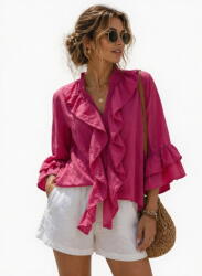 SHOPIKA Camasa din bumbac cu volane decorative la maneci si decolteu, fucsia Talie unica