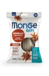 Monge MONGE Gift Puppy&Junior Mini Dental Sticks, XS-S, Miel și Anason, punguță recompense funcționale fără cereale câini junior, 120g