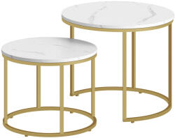 FDY Set 2 Masute Cafea Rotunde Klips Finisaj Marmura - Auriu Masa de cafea