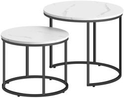 FDY Set 2 Masute Cafea Rotunde Klips Finisaj Marmura -Negru Masa de cafea