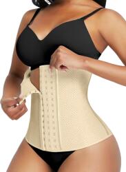 FeelinGirl Corset Modelator FeelinGirl pentru Talie, Latex Perforat, 9 Spire Otel, 3 Randuri Cleme, Postnatal, Sub Bust, Bej, Marime 2XL