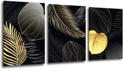 Impresi Kép Gold and black flowers abstract - 150 x 70 cm (3-részes)