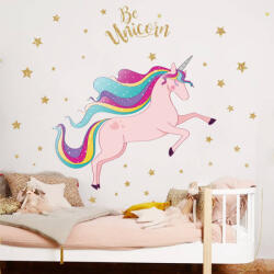 Impresi Matrica a gyerekszobába Pink Unicorn with stars - 90x30cm