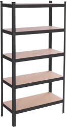 Brius Raft metalic depozitare cu 5 polite MDF, capacitate 675 kg, 75x30x150 cm, negru (HA-5261)