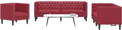 vidaXL Set canapele Chesterfield cu 3 locuri rosu vin piele eco. GartenMobel Dekor (3209271) Canapea