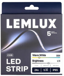 Lemlux LED szalag, 24Vdc, 11W/m, COB 480LED/m, 1200lm, 3000K, IP65, 180°