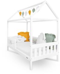 New Baby Gyermek ház alakú ágy korláttal és ágyráccsal New Baby CASTELLO 160x80 cm fehér - pepita