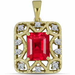  Arannyal Bevont Ezüst Medál Vörös Acháttal és Fehér Topázzal, Y63301