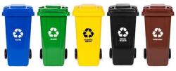  5×120 L színes HDPE szemetes szett gumikerék - kék, zöld, sárga, fekete, barna