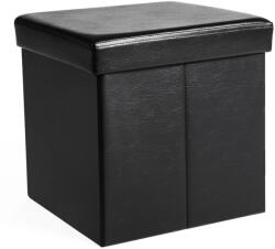 SONGMICS Összecsukható tároló puff, fekete műbőr (LSF101)