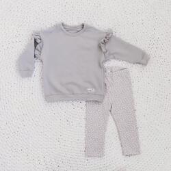 Pippadu Lányka pulóver fodorral és leggings: ezüstszürke + margarétás