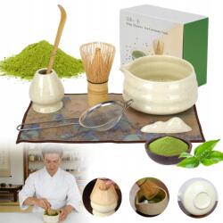 Bedee Bambusz Tea Ajándék Szett Matcha Chashaku Habverő Kanál Sárga (Zestaw Do Matchy 7w1 Ceramiczny)
