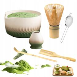 Bedee Bambusz Matcha Szerszámkészlet Kerámia Tállal 7 Részes Zöld
