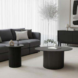 FDY Set 2 Masute Cafea Rotunde Dalmma MDF Negru Masa de cafea