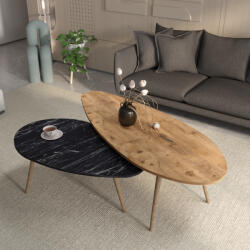 FDY Set 2 Masute Cafea Monnart Finisaj Stejar-Marmra Neagra Masa de cafea