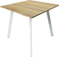 FDY Masa Bucatarie/Dining Sergio MDF Stejar Sonoma, Picioare Metalice Albe 80x80x75cm