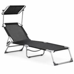 Sersimo Sezlong pliabil cu parasolar si spatar reglabil, 178x57 cm, negru (ML-ZRL007-BLACK)