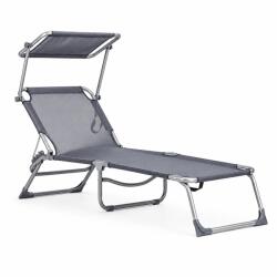 Sersimo Sezlong pliabil cu parasolar si spatar reglabil, 178x57 cm, 150 kg, gri (ML-ZRL007-GRAY)