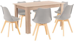 Leziter Set masa cu 6 scaune Leziter Zara, gri si stejar Sonoma, 140 x 80 cm (LYET140ST_DA232AG_6)