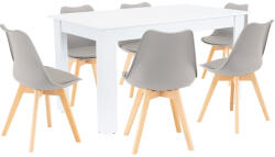 Leziter Set masa cu 6 scaune Leziter Zara, gri-alb, pentru dining modern (LYET140F_DA232AG_6)