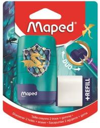 Maped Hegyező + Radír MAPED Connect Dragon 2 az 1-ben, 2 lyukú hegyező és radír, pótradírral, sárkány mintával