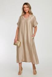 SHOPIKA Rochie lunga A-line din vascoza satinata cu croi amplu, bej Talie unica