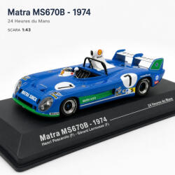 ATLAS Macheta Matra MS670B 24H Le Mans 1974 H. Pescarolo, scara 1: 43, Atlas, vitrina plexiglas (2961)