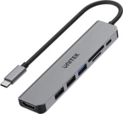 Unitek Hub USB-C Unitek H1118A 7w1 HDMI 4K 3x USB-A USB-C PD 100W aluminiu (h1118a)