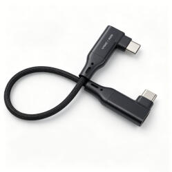 Prestige Charge Cablu USB-C la USB-C dublu unghi 90°, PRESTIGE CHARGE, 100W PD 3.0, SuperFastCharge 2.0, USB 3.2 20 Gbps, 4K 60Hz, laptop, înveliș textil premium, negru, 20 cm