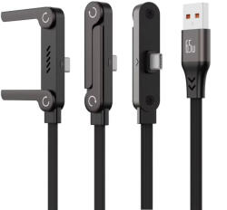 Prestige Charge Cablu USB-A la USB-C cu stand pliabil integrat, PRESTIGE CHARGE, 65W, Fast Charge, QC 3.0, mufă unghi 90°, material textil, compatibil Samsung și Andr