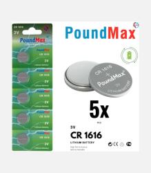 PoundMax CR1616 / DL1616 lítium gombelem, 3 V - 5 db-os csomag
