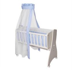 Lorelli Set lenjerie pat 7 piese Lorelli Bear Blue, bumbac ranforce, pentru pat balansoar First Dreams Lenjerii de pat bebelusi‎, patura bebelusi