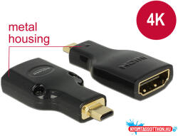 Delock adapter Gyors-sebességű HDMI Ethernettel - HDMI micro-D apa véggel > HDMI-A anya 4K fekete (MD_65664)