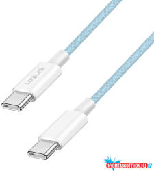 LogiLink USB 2.0 Type-C kábel, C/M - C/M, 480 Mbps, 60W, nejlon, kék, 1, 5 m (MD_CU0351)