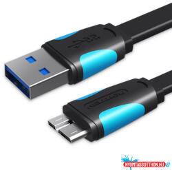 Vention KÁBEL Lapos USB3.0 A M to Micro B M Kábel 0.25M Black (VAS-A12-B025)