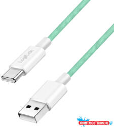 LogiLink USB 2.0 Type-C kábel, C/M - A/M, 480 Mbps, 60W, nejlon, zöld, 1 m (MD_CU0327)