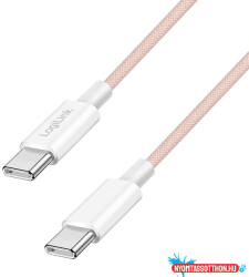 LogiLink USB 2.0 Type-C kábel, C/M - C/M, 480 Mbps, 60W, nejlon, rózsaszín, 0, 5 m (MD_CU0343)