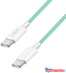 LogiLink USB 2.0 Type-C kábel, C/M - C/M, 480 Mbps, 60W, nejlon, zöld, 1 m (MD_CU0347)