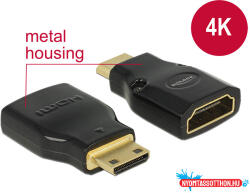 Delock Adapter Gyors-sebességű HDMI Ethernettel - HDMI Mini-C apa > HDMI-A anya 4K fekete (MD_65665)