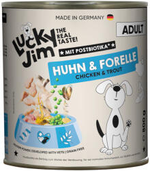  Lucky Jim 6x800g Lucky Jim Adult, csirke & pisztráng, nedves kutyatáp