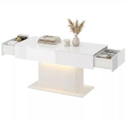 HomCom Dohányzóasztal tárolóval, LED magasfényű, modern, 2 fiókkal és távirányítóval, fehér