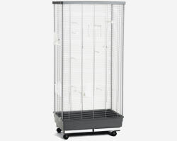 JK Animals | Volier Fabienne Grey/Cromo | Elegáns görgős szobai és kerti madárröptető voliéra kanárik, hullámos papagájok és egzotikus madarak részére - 64×45×140 cm