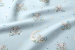  Pamutvászon textil - 160 cm / baba kék elefánt - hold mintás