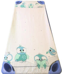  Vízhatlan gumifüles gyermek mintás lepedő - 55x130 cm / Türkiz bagoly mintás