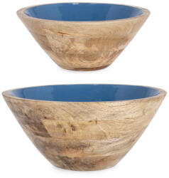 Bizzotto Set 2 boluri lemn maro email albastru Knossos Ø25, 5x10, 5h, ø30, 5x14h (0550912deco) Castron