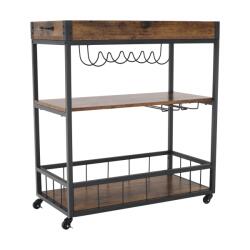 Mobikon Carucior de servire din mdf maro stejar si metal negru Silvius 80x40x90 cm (0000276316)